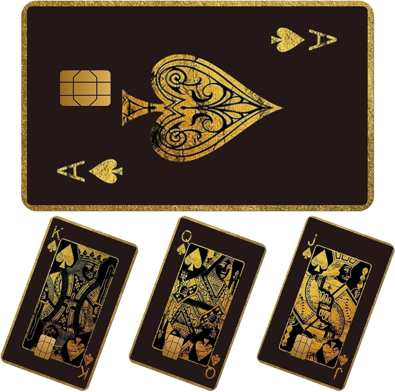 Gold Ace of Spades Poker King Queen Jack Chip Cutou Credit Card Skin (4-Pack) | Made in USA Print on Demand