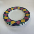 Ceramic Dinner Plates Geometric Mosaic Border Pink Yellow Teal 90s Retr Sticker (2-Pack) | Made in USA Print on Demand