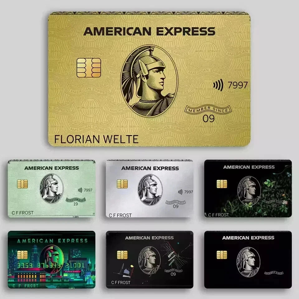 Custom AMEX Personalized Name Gold, Platinum, Black Credit Card Skin (7-Pack) | Made in USA Print on Demand