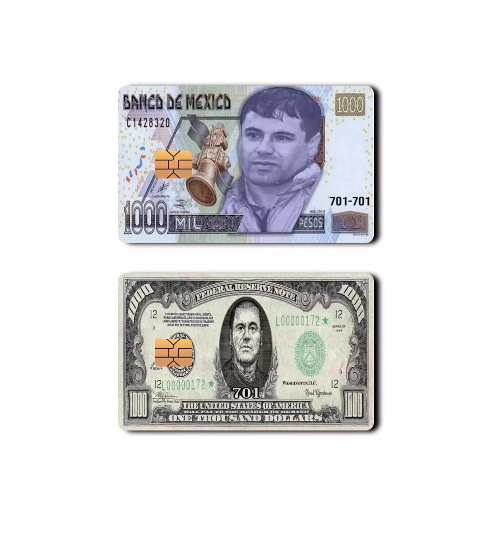 El Chapo 1000 Pesos Banknote Narco Culture Tribute Credit Card Skin (2-Pack) | Made in USA Print on Demand