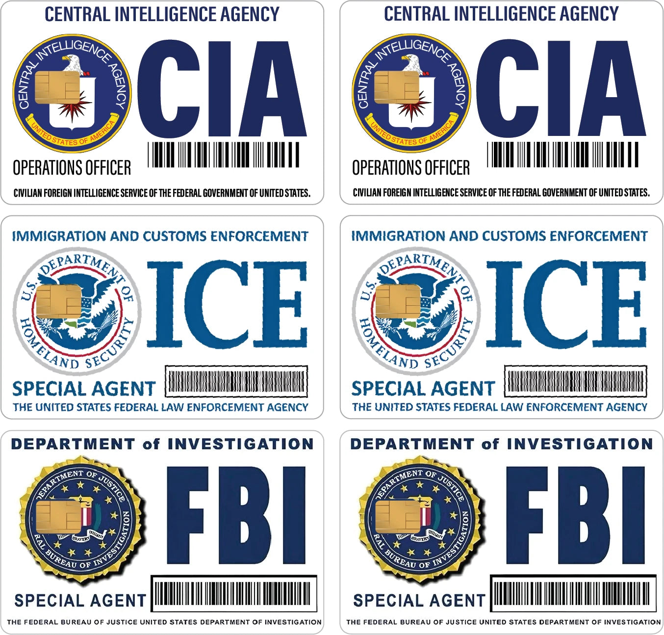 ICE CIA FBI Bundle Cardskin Gift Set Parody Credit Card Skin (6-Pack) | Made in USA Print on Demand