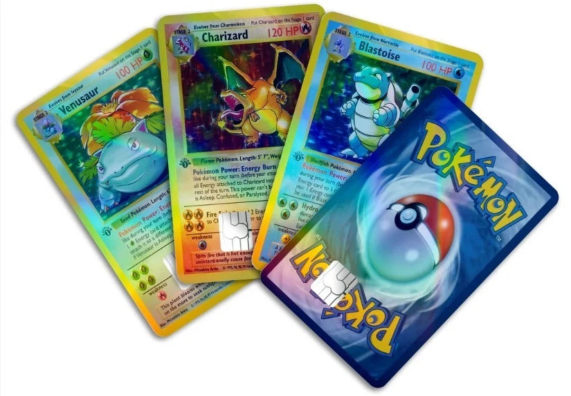 Holographic Pokémon Retro Anime Game Collectible Bundle Credit Card Skin (4-Pack) | Made in USA Print on Demand
