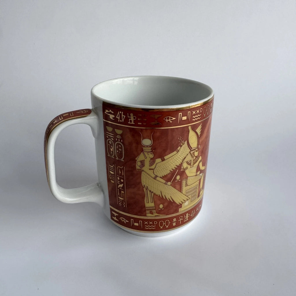 Egyptian Pharaoh God Red Gold Mug Cup Hieroglyphics Sarcophagus Collectible Sticker | Made in USA Print on Demand