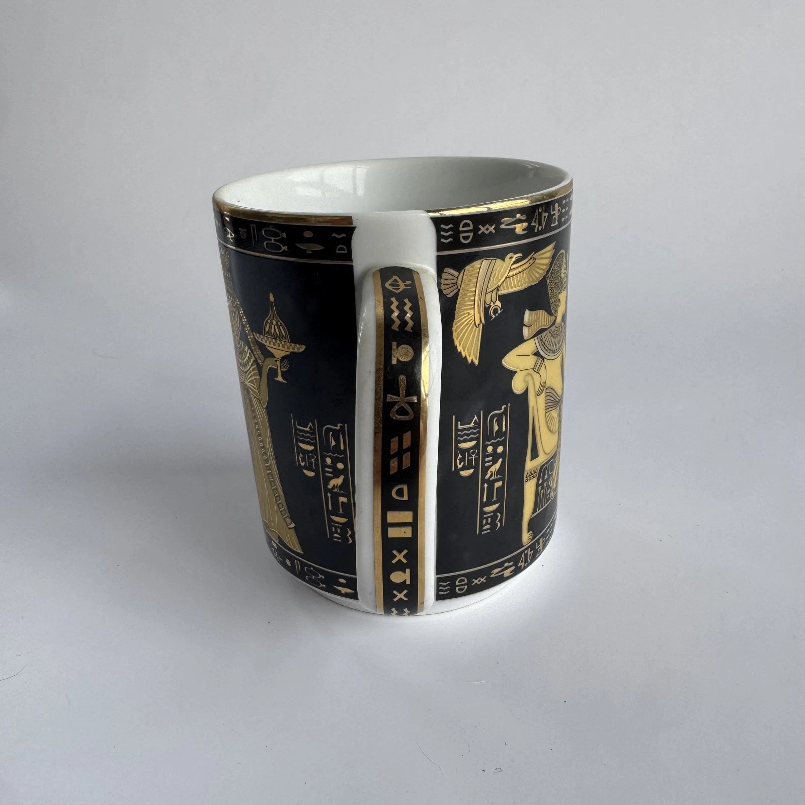Elegance Black Gold Egyptian Pharaoh Queen Hieroglyphics Ceramic Mug Cup Collect Sticker | Made in USA Print on Demand