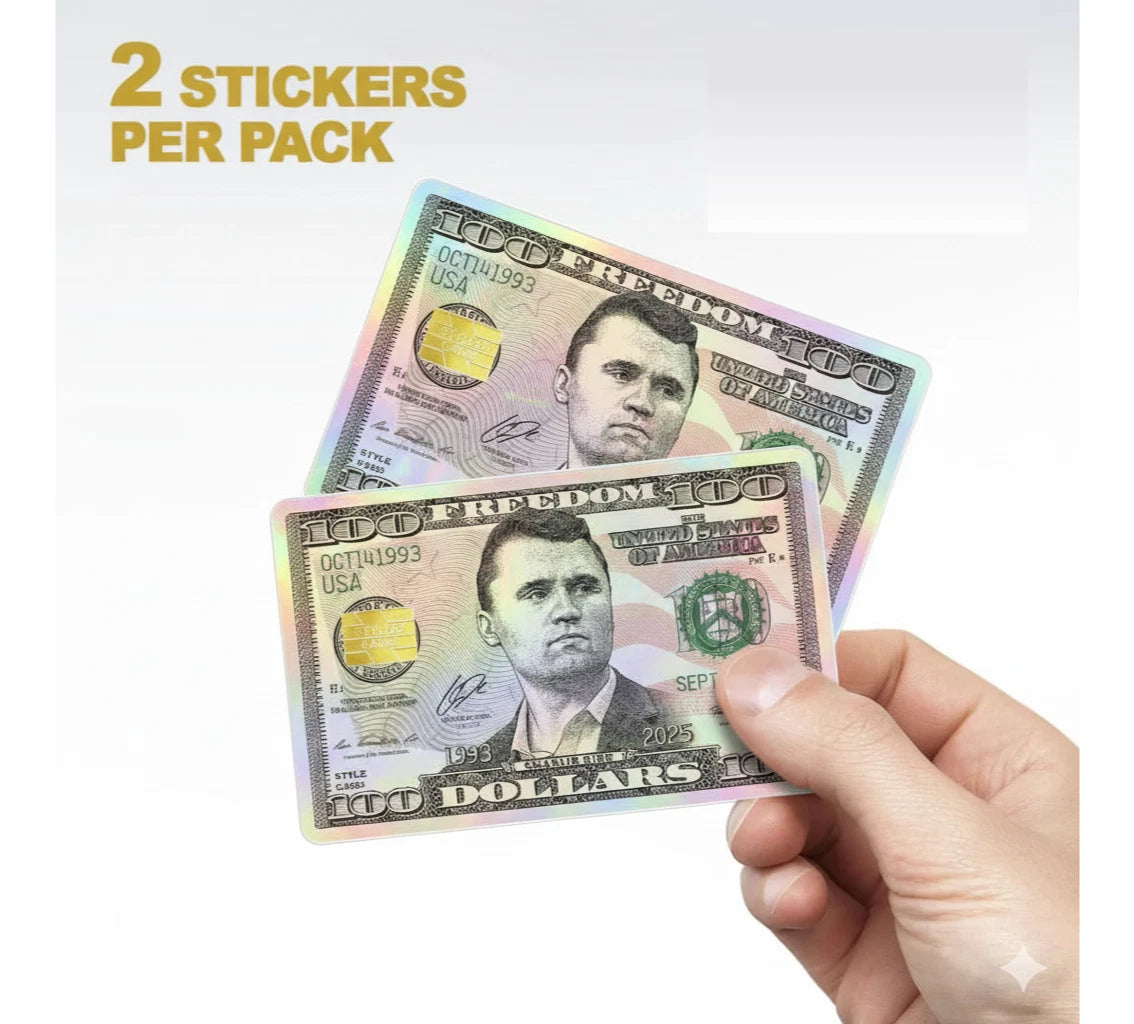 Holographic Charlie Kirk $100 Bill Red Flag Credit Card Skin | Made in USA Print on Demand