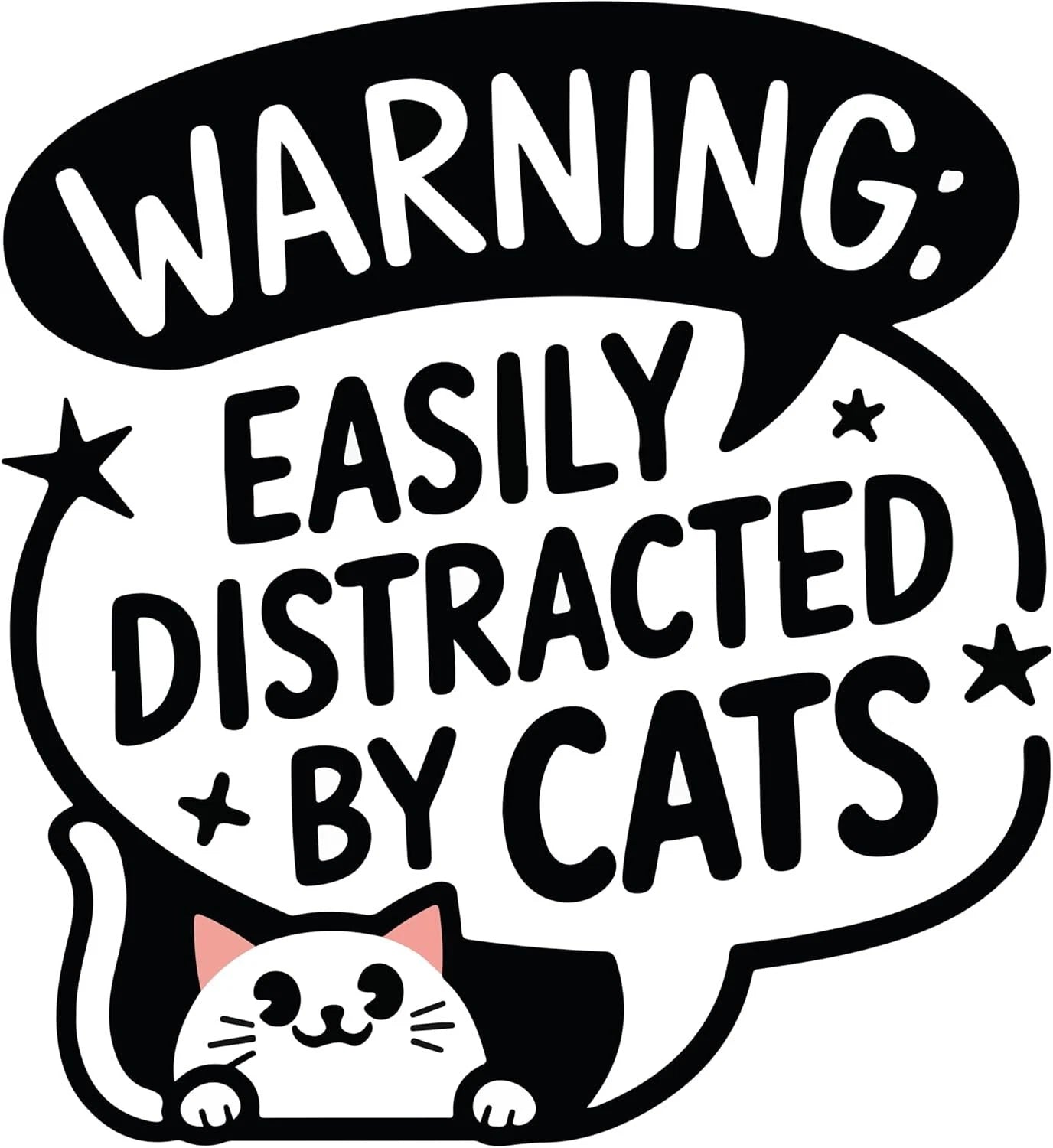 Funny Cat  4" Warning Easily Distracted by Cats Car Decal (2-Pack) | Made in USA Print on Demand