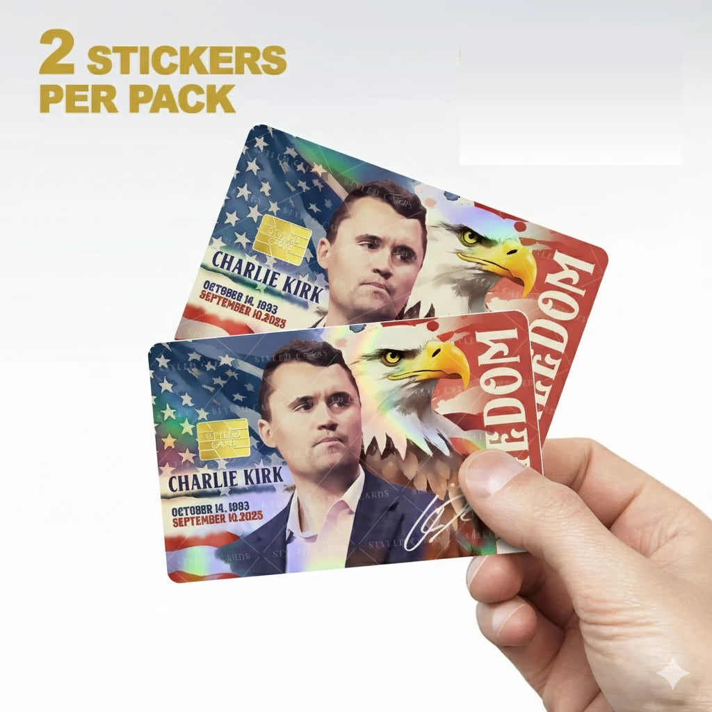 Holographic Charlie Kirk American Hero De Credit Card Skin (2-Pack) | Made in USA Print on Demand