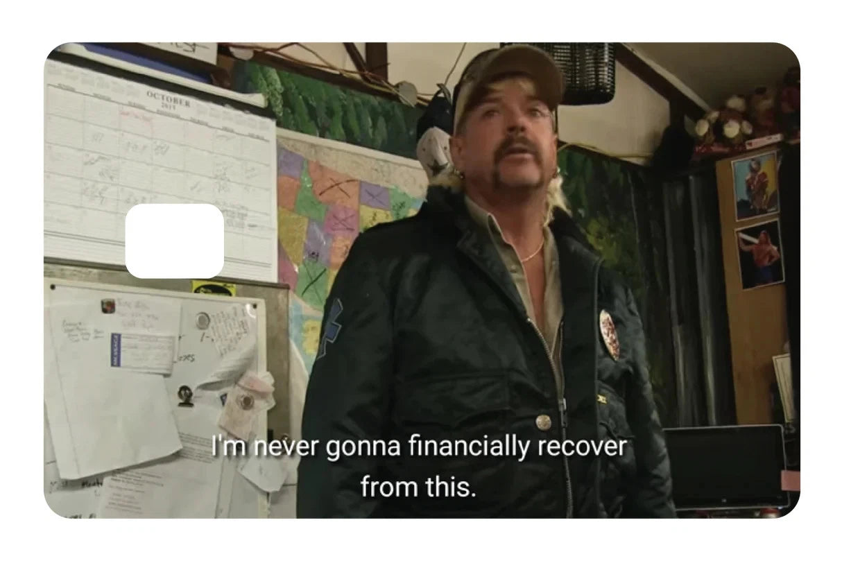 "Never Financially Recover" Financial Meme Quote Sarcastic Credit Card Skin (4-Pack) | Made in USA Print on Demand