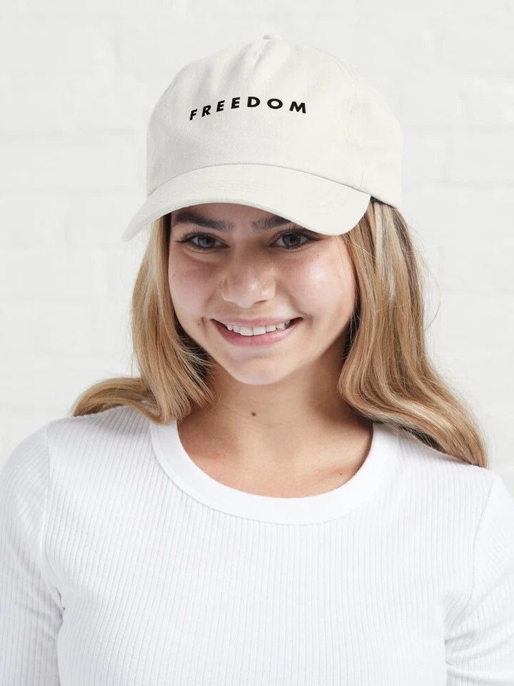 Charlie Kirk "Freedom" Hat White Turning Point USA Baseball Cap Sticker | Made in USA Print on Demand
