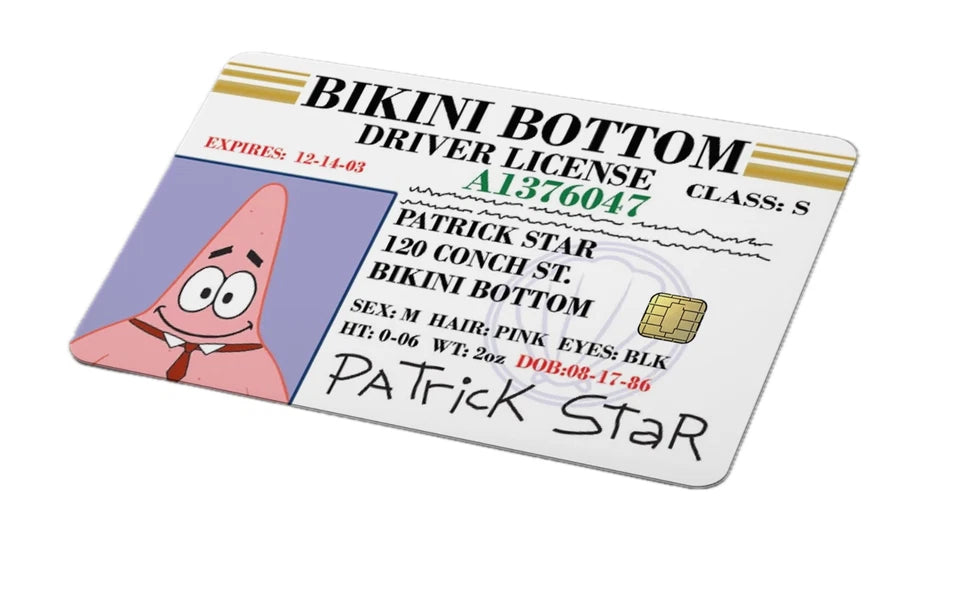 Bikini Bottom Driver License Funny Cartoon Credit Card Skin (4-Pack) | Made in USA Print on Demand