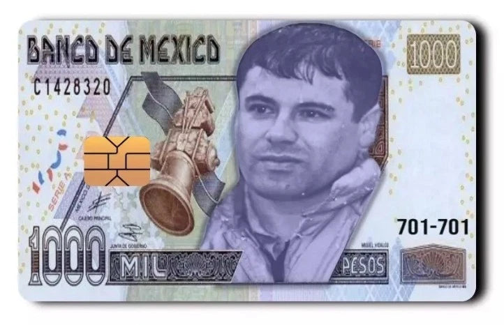 El Chapo 1000 Pesos Banknote Narco Culture Tribute Credit Card Skin (2-Pack) | Made in USA Print on Demand