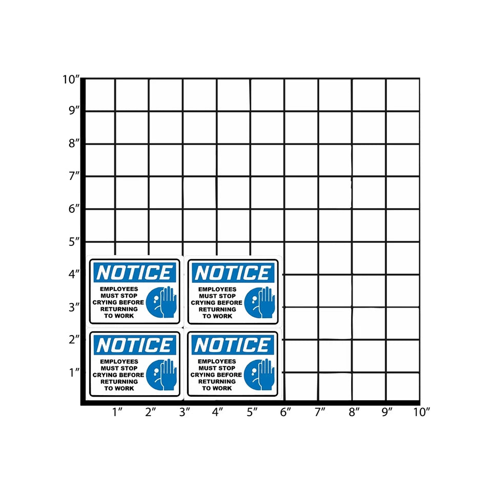 Funny 'Stop Crying'  3" Notice for Office, Hard Hat, Too Decal (4-Pack) | Made in USA Print on Demand