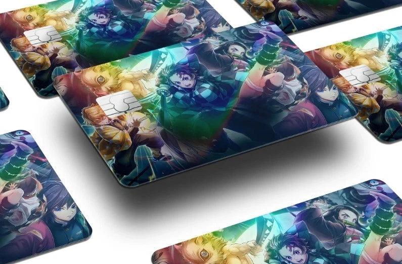 Demon Slayer Squad Holographic Tanjiro Nezuko Zenitsu Inosuke Credit Card Skin (2-Pack) | Made in USA Print on Demand