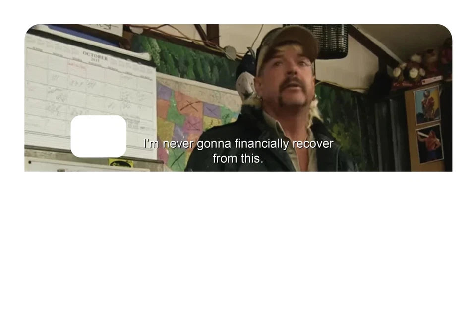 "Never Financially Recover" Financial Meme Quote Sarcastic Credit Card Skin (4-Pack) | Made in USA Print on Demand