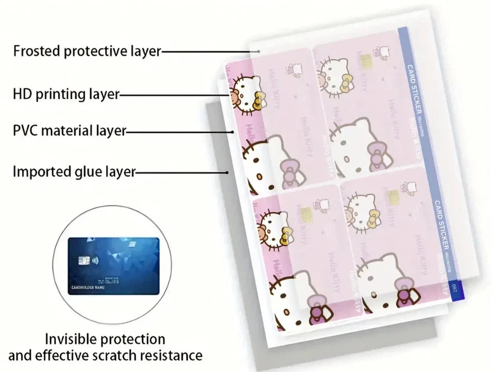 Cute Hello Kitty  Pink Kawaii Sanrio Credit Card Skin (4-Pack) | Made in USA Print on Demand
