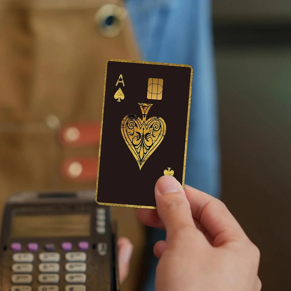 Gold Ace of Spades Poker King Queen Jack Chip Cutou Credit Card Skin (4-Pack) | Made in USA Print on Demand