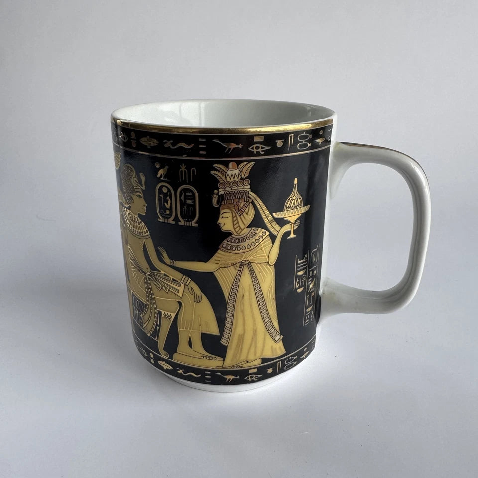Elegance Black Gold Egyptian Pharaoh Queen Hieroglyphics Ceramic Mug Cup Collect Sticker | Made in USA Print on Demand