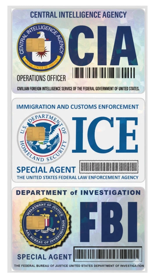 Holographic ICE CIA FBI Bundle Gag Gift Parody Vi Credit Card Skin (6-Pack) | Made in USA Print on Demand
