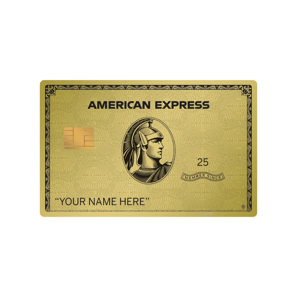 Custom AMEX  Gold, Platinum, Black Personalized Name S Chip Credit Card Skin (3-Pack) | Made in USA Print on Demand