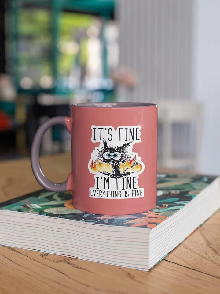 Cat It's Fine I'm Fine Everything is Fine Sticker (90-Pack) | Made in USA Print on Demand
