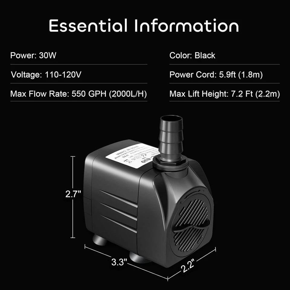 550GPH Submersible Water Pump 30W Fountain Aquarium Pond Hydroponics 7.2ft Lift Sticker | Made in USA Print on Demand