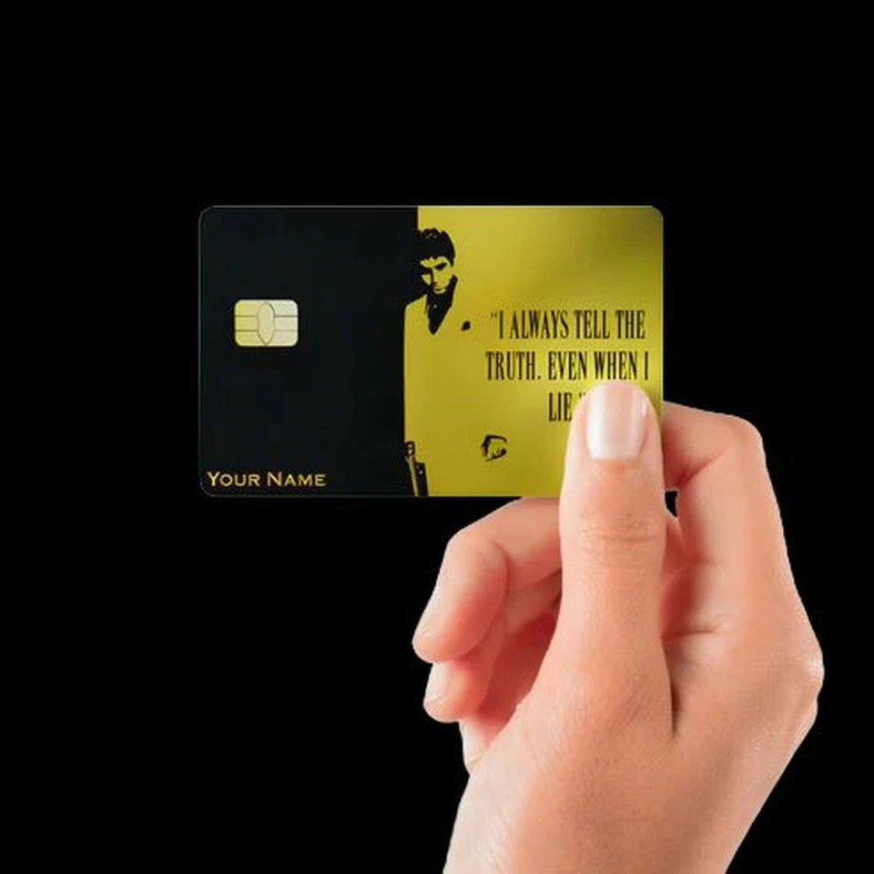 Custom Scarface Tony Montana  Personalized with Your Name Credit Card Skin (10-Pack) | Made in USA Print on Demand