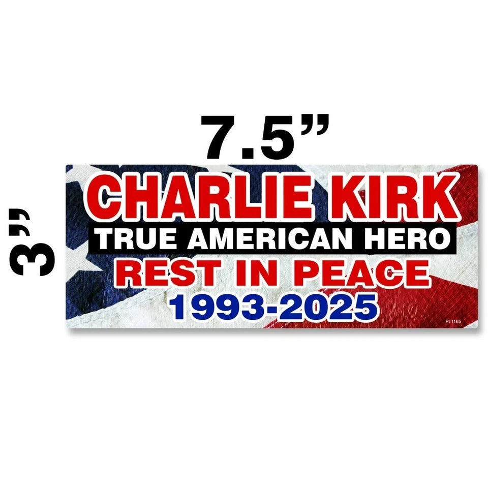 Charlie Kirk "True American Hero" TPUSA 7.5"x3" Decal | Made in USA Print on Demand
