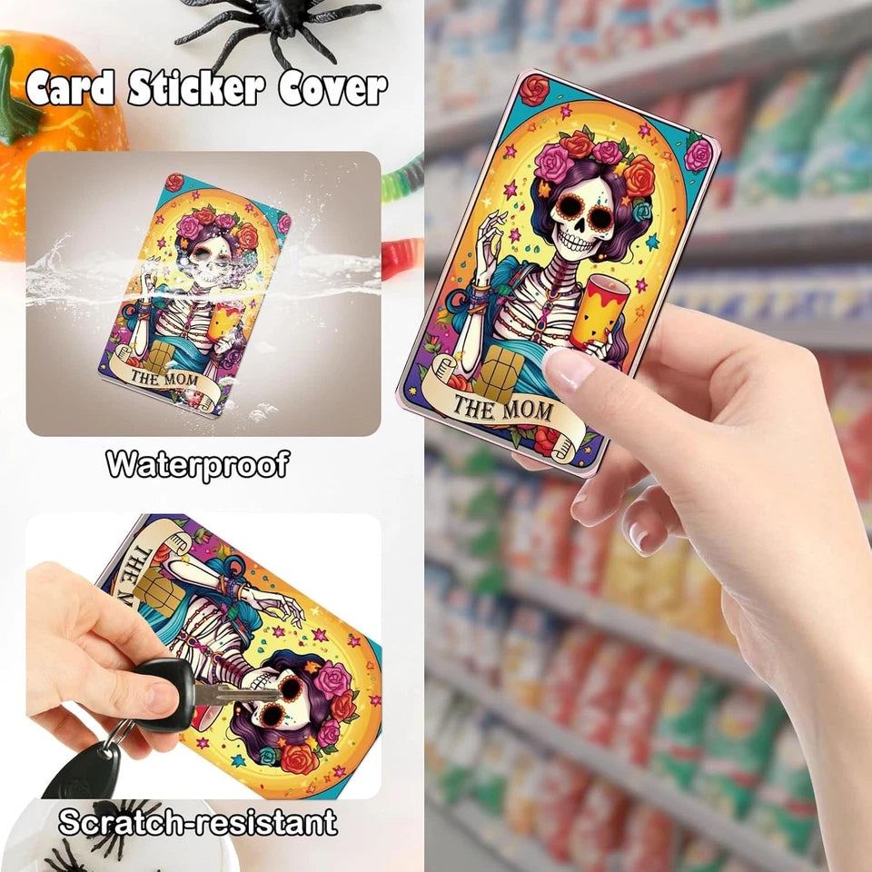 Floral Skull Tarot Card Chip Cutout Only Credit Card Skin (4-Pack) | Made in USA Print on Demand
