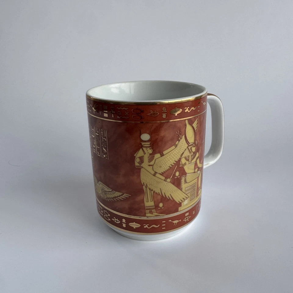 Egyptian Pharaoh God Red Gold Mug Cup Hieroglyphics Sarcophagus Collectible Sticker | Made in USA Print on Demand