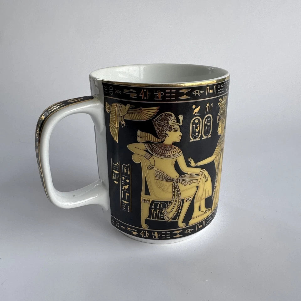Elegance Black Gold Egyptian Pharaoh Queen Hieroglyphics Ceramic Mug Cup Collect Sticker | Made in USA Print on Demand