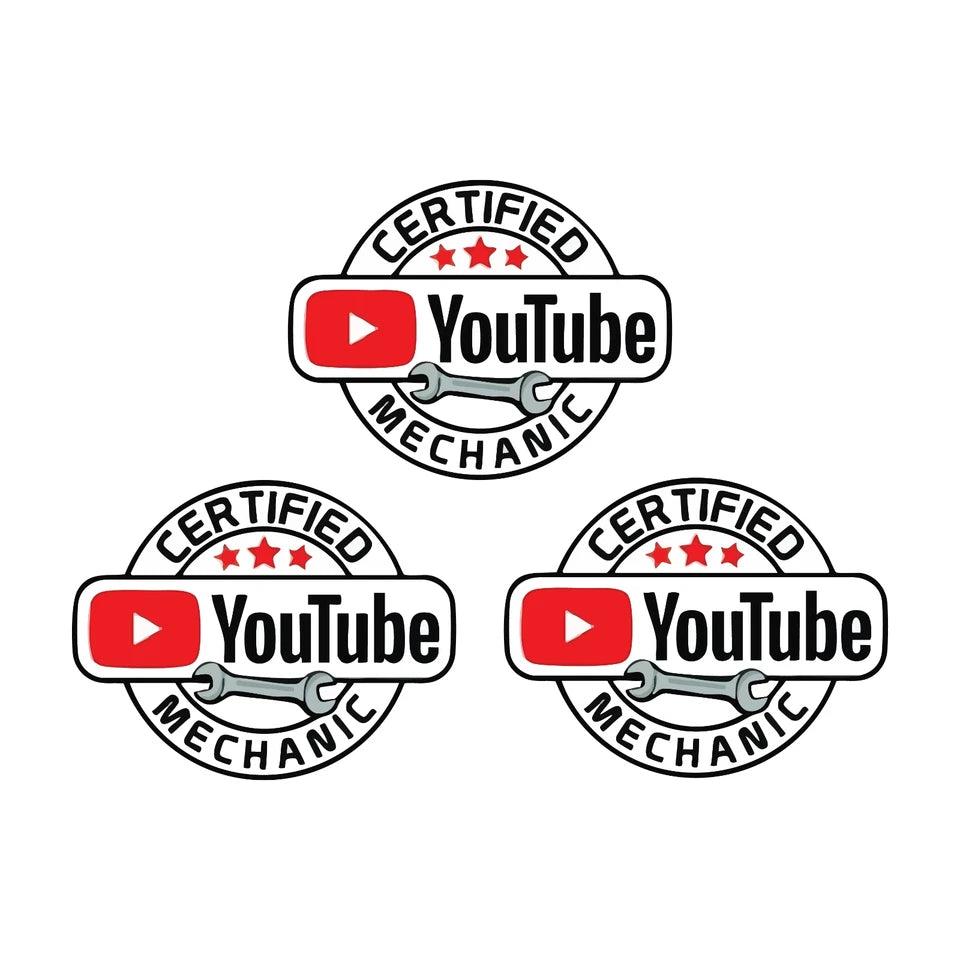 Certified YouTube Mechanic  2.5" Funny Hard Hat, Tool Box Dec Sticker (10-Pack) | Made in USA Print on Demand