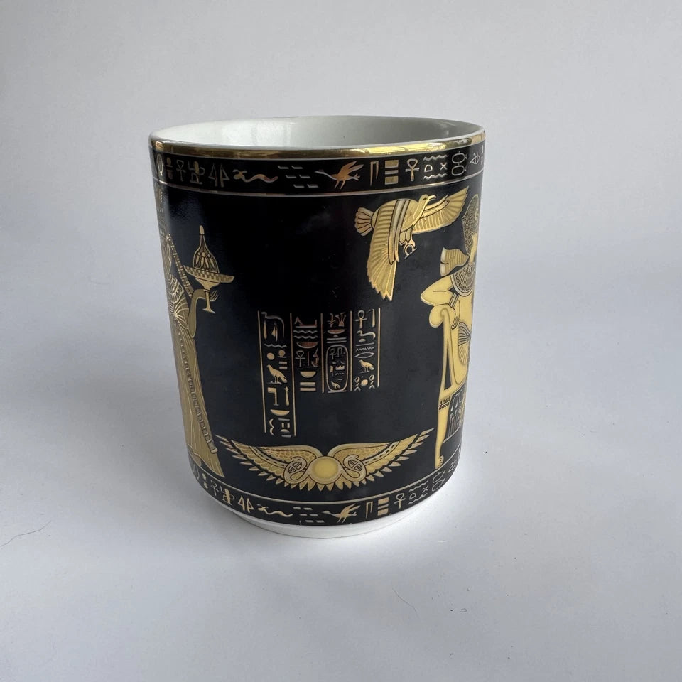 Elegance Black Gold Egyptian Pharaoh Queen Hieroglyphics Ceramic Mug Cup Collect Sticker | Made in USA Print on Demand
