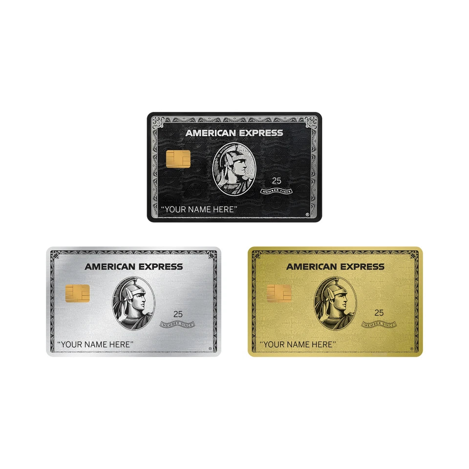 Custom AMEX  Gold, Platinum, Black Personalized Name L Chip Credit Card Skin (3-Pack) | Made in USA Print on Demand